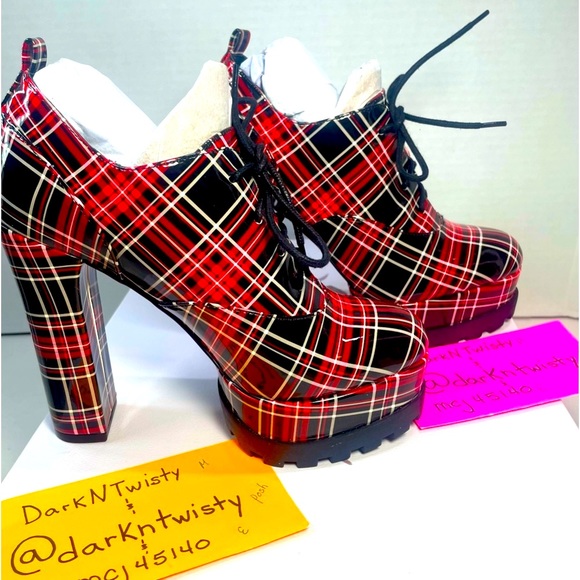 BNIB Jessica Simpson Irella Teagan Red Plaid Patent 5” platform ankle boots 6M - Picture 2 of 16